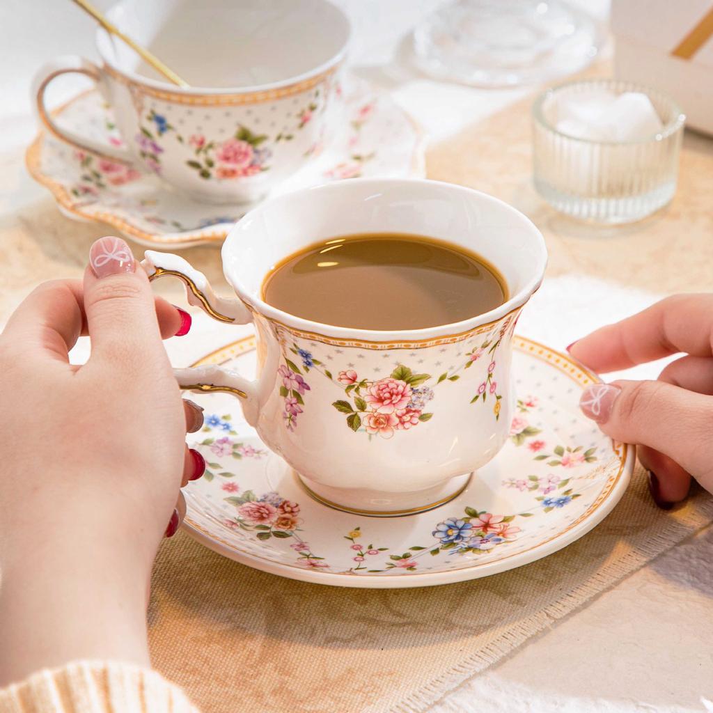 French Coffee Cup And Saucer Set, Xiaoxiangfeng Phnom Penh Ceramic Cup, Retro Floral Afternoon Tea