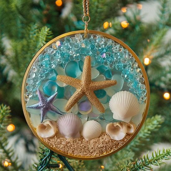 Christmas Pendant Starfish Shell Design Coastal Hanging Ornament with Lanyard Seasonal Home Decor Gift