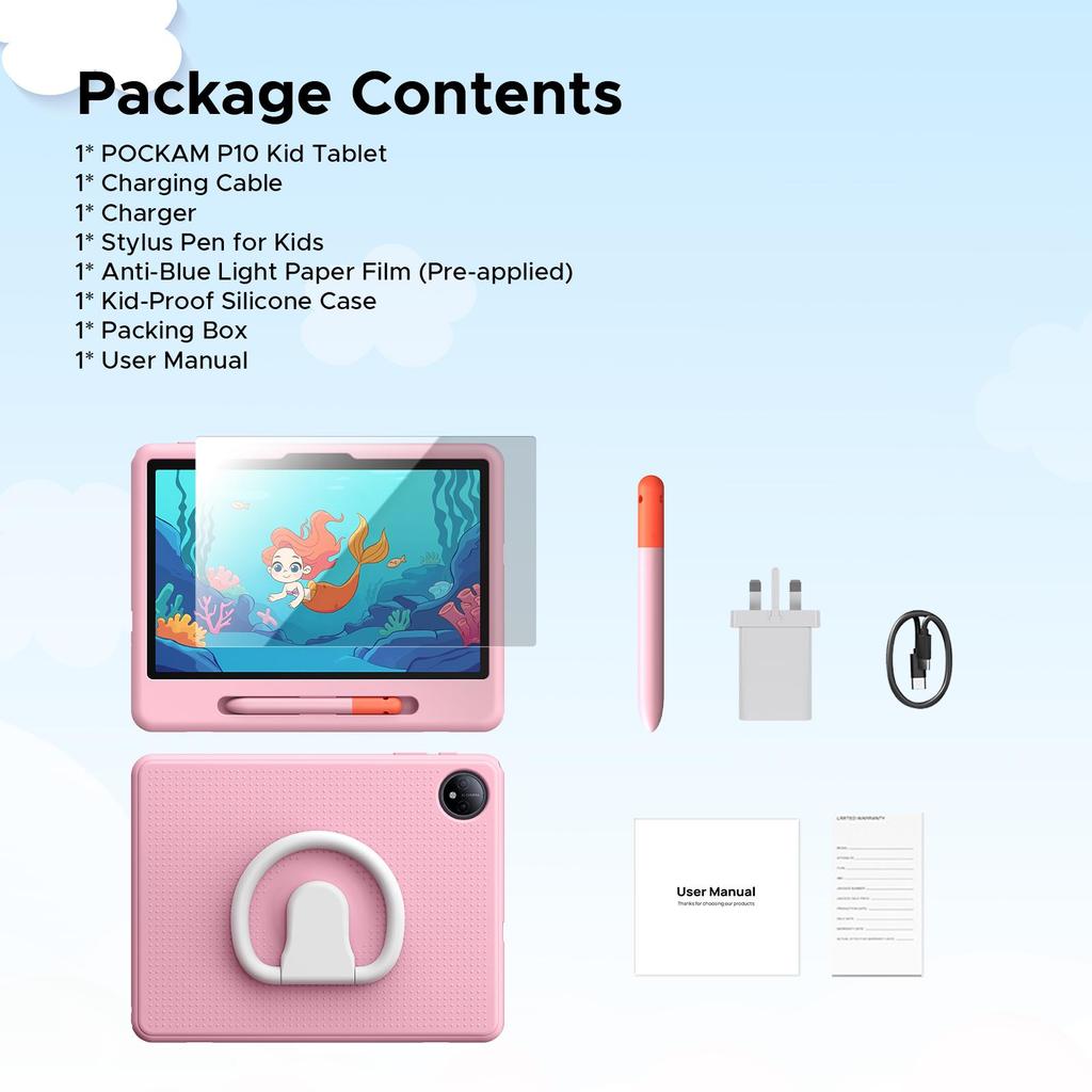 POCKAM P10 Tablet para Niños, 32GB + 64GB, 90Hz Android 16 con IA