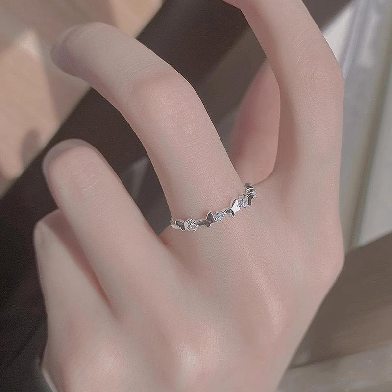 Butterfly Zircon Ring Women's Light Luxury Niche Design High Sense Fashion Personality Simple Open Ring Birthday Gift