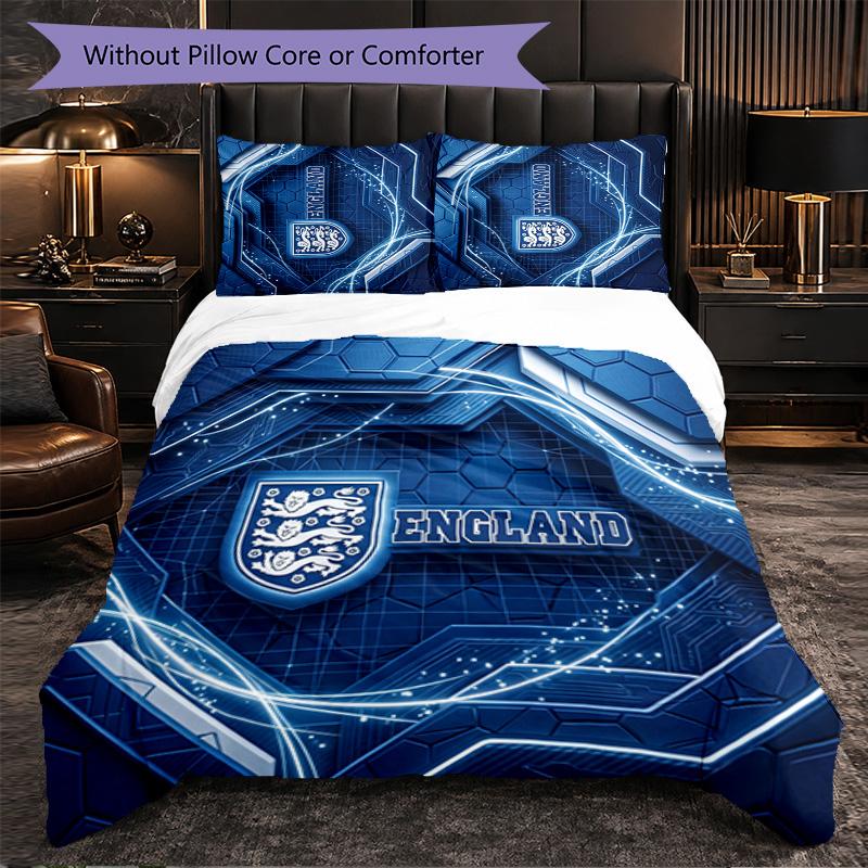 England Football Pattern 3 Pieces Bedding Set Soft Microfiber Duvet Cover with Pillow Cases for Bedroom