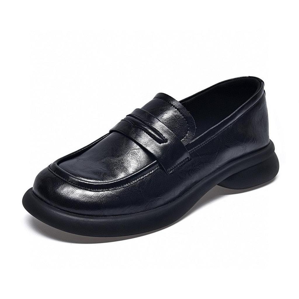 Women's 2024 Autumn Round Toe Slip-On Leather Loafers - Retro British Style, All-Season Flats