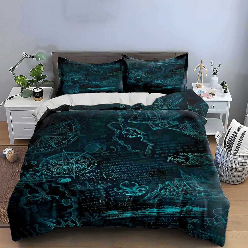Compass, Map, and Dragon. Bedding Sets Duvet Cover Sets Duvet Covers Pillowcases(1 * Duvet Cover 2 * Pillowcases Without Duvet Insert)