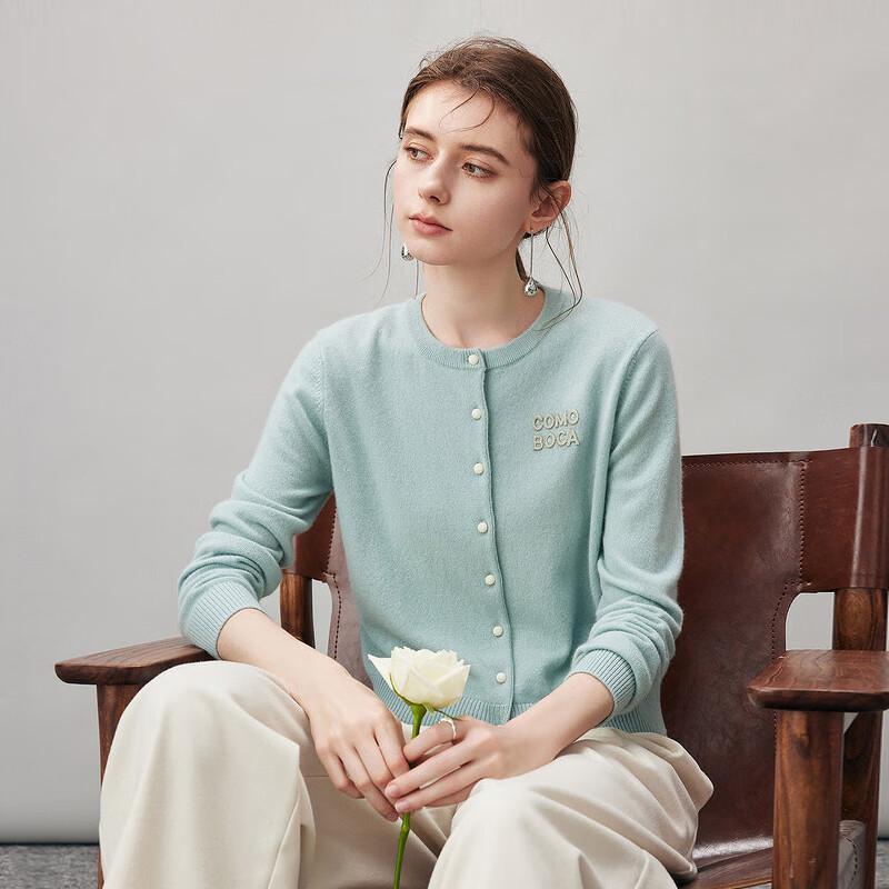 Komomboka Women's Cashmere Round Neck Cardigan