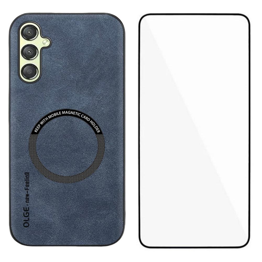 WANLONFENG YBP Series For Samsung Galaxy A25 5G (Global) (161.0mm) Magnetic Case with Tempered Glass Film PU+TPU Phone Cover Large Cutout
