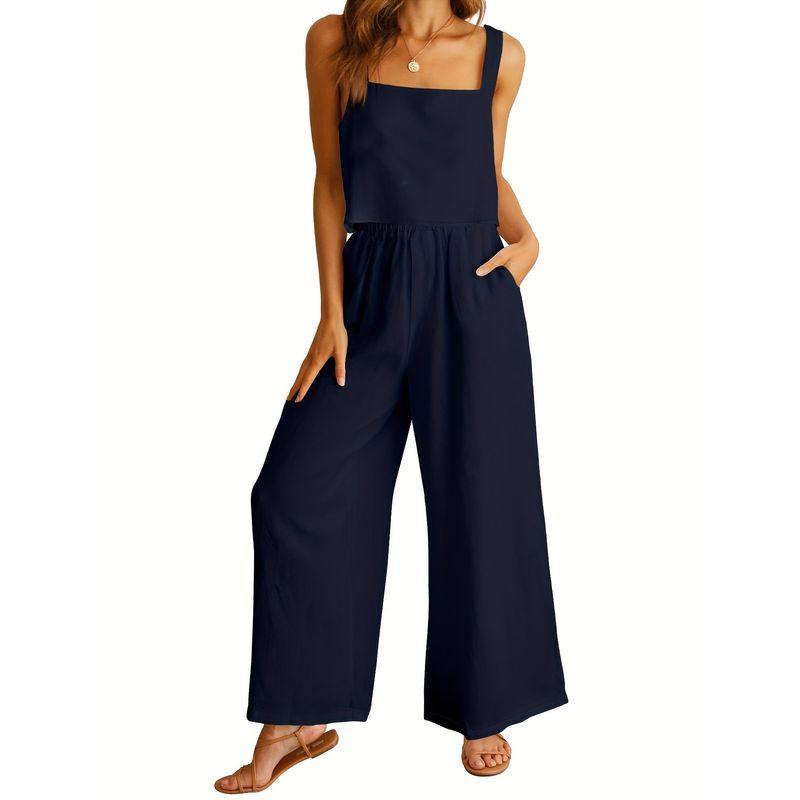 A Halter Top and Wide-Leg Pants Set Square Collar Cami Wide Leg Pants Two-piece Set