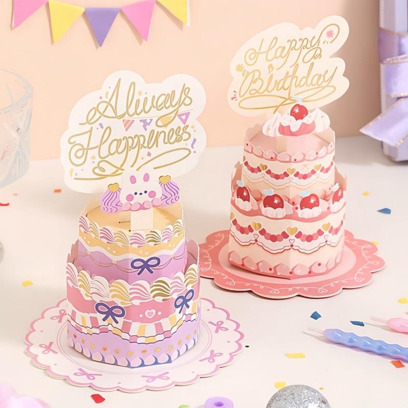 1PC 3D Pop up Happy Birthday Card with Cake Occasion Birthday Decoration Foldable Creative Blessings Cute Party Birthday Gifts