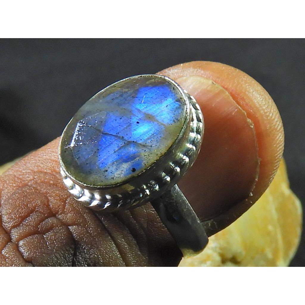 Oval Labradorite Ring US-7 Solid 925 Sterling Silver Gemstone Handmade Ring MK-90