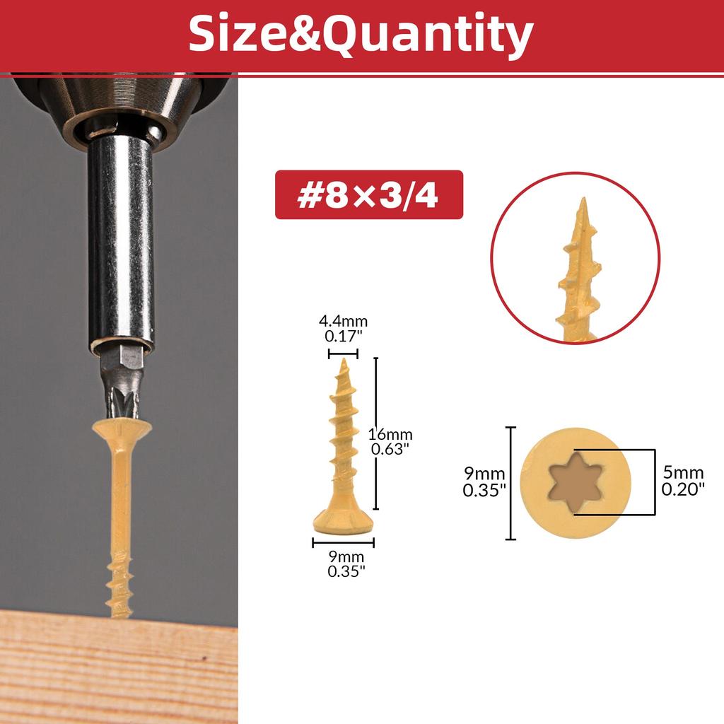 50/100 buc Șuruburi pentru punte cu filet gros Star #8 Cap plat Acoperit cu epoxi rezistent la rugină Bit bronz, Inclusiv elemente de fixare pentru lemn