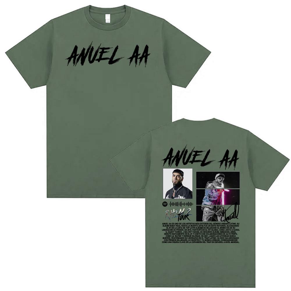 Rapper Anuel AA Rhlm 2 Album Tour Printed Tee Shirt Unisex Women Fashion Trend Hip Hop Pop Music Tshirt Pure Cotton Loose T Shirts