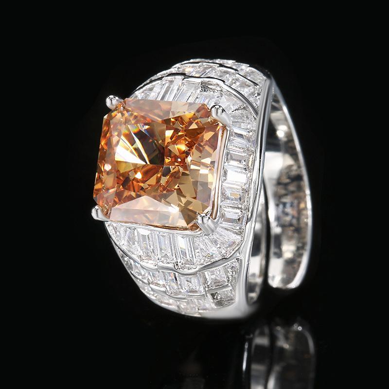 Jewelry Copper Bottom Gold-Plated High Carbon Diamond Ice Flower Square Diamond Copper Inlaid Princess Square Light Luxury Ring Women 10 * 10