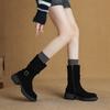 Krazing Pot Cow Suede Nubuck Pleated Decoration Autumn Winter Shoes Chunky Heels Size 43 Size 42 Round Toe Zipper Retro Fashion Mid-calf Boots