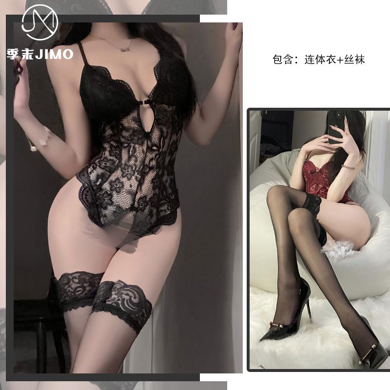 Sexy underwear big bow sexy lace seduction chest pad open onesie hot free women