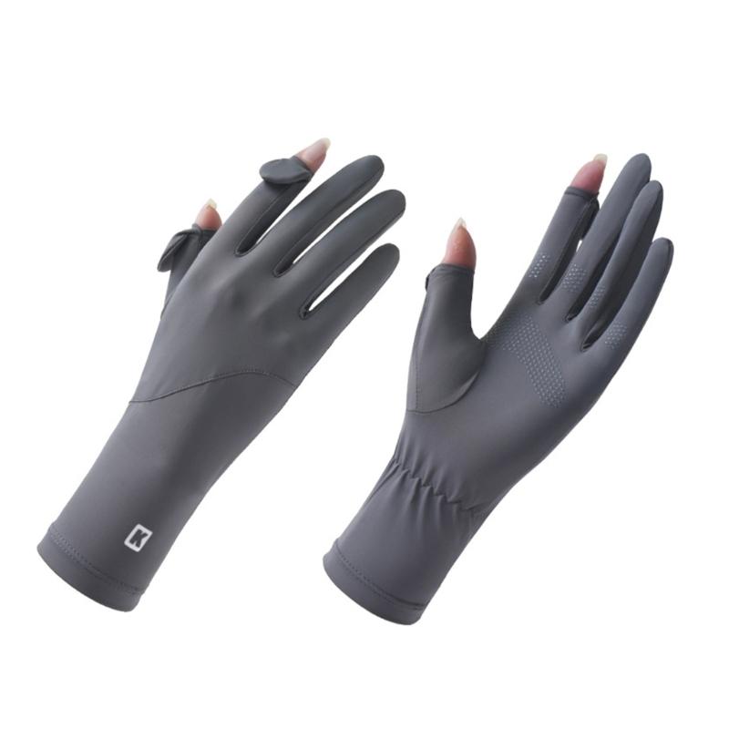 

2 пары Легкие Дышащие Перчатки из Ледяного Шелка с Сенсорными Пальцами Варежки для Активного Отдыха темно-серого