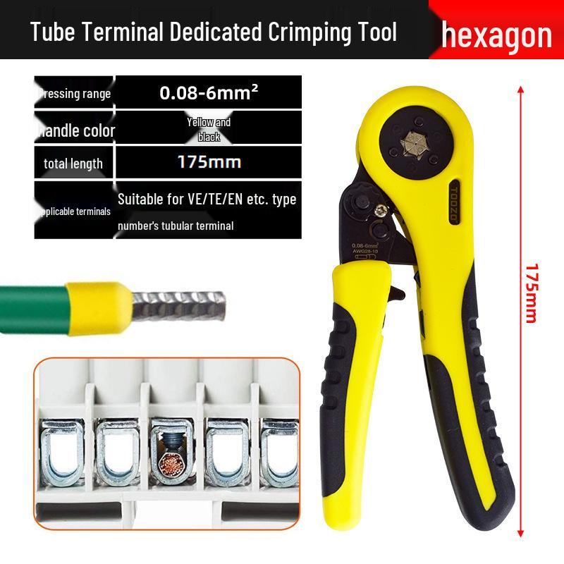 Electrician's Tube and Pin Terminal Crimping Pliers with Cold-Pressed Wire Functionality