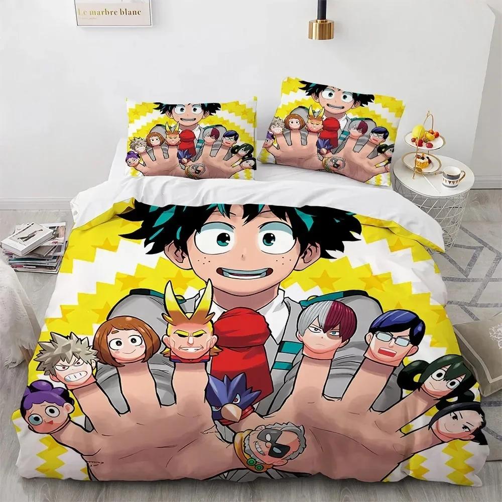3D Anime My Hero Academy Charaktere Gedrucktes Bettset Bettbezug Kissenbezug Bettwäscheset Leinenlaken Steppdeckenbezug Full Queen Size