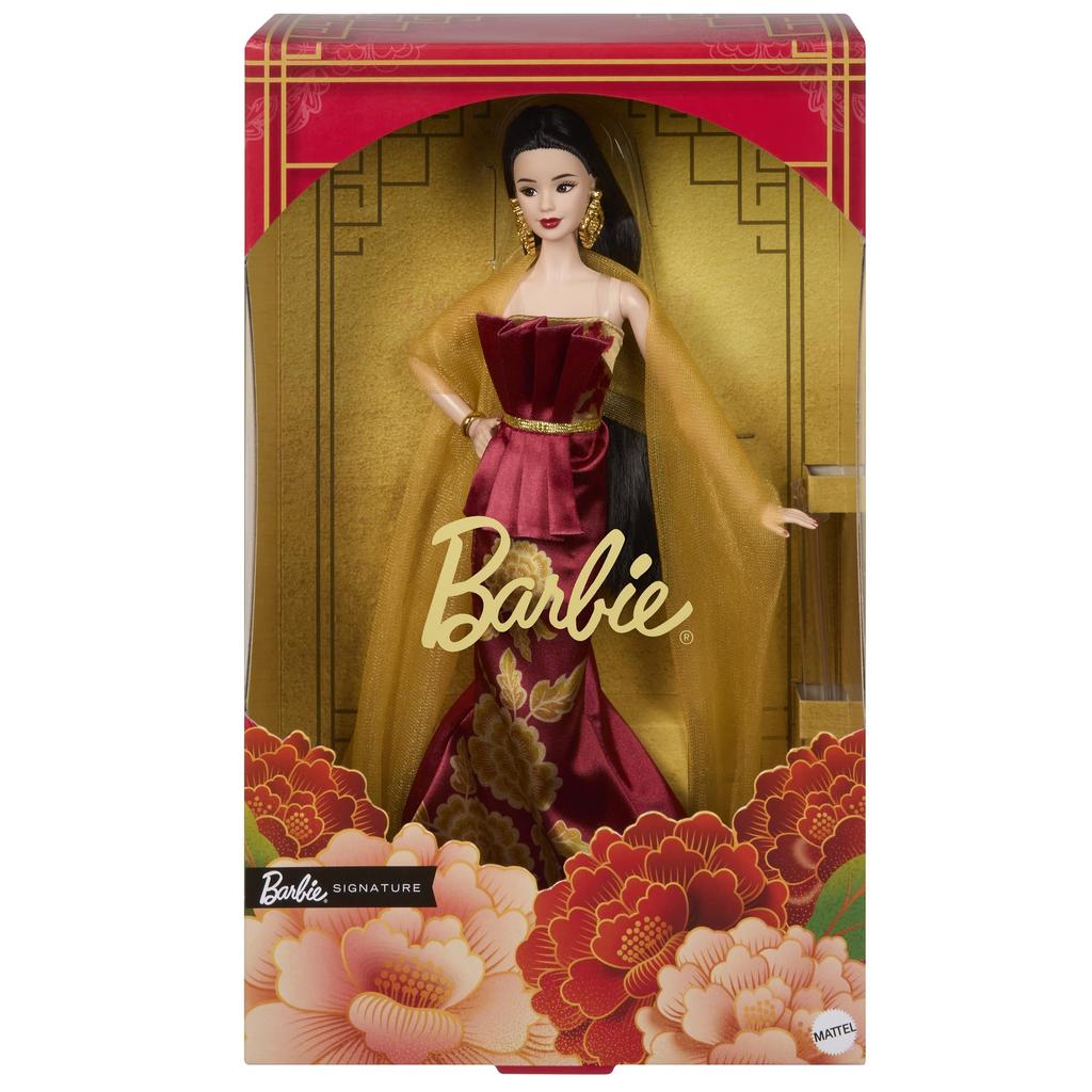 Barbie Maannieuwjaar 2026 Signature Zwarte Poppenhuis voor Spelletjes Leeftijden 6 en JJX83 Aankleedspel, Omhoog, Rood,