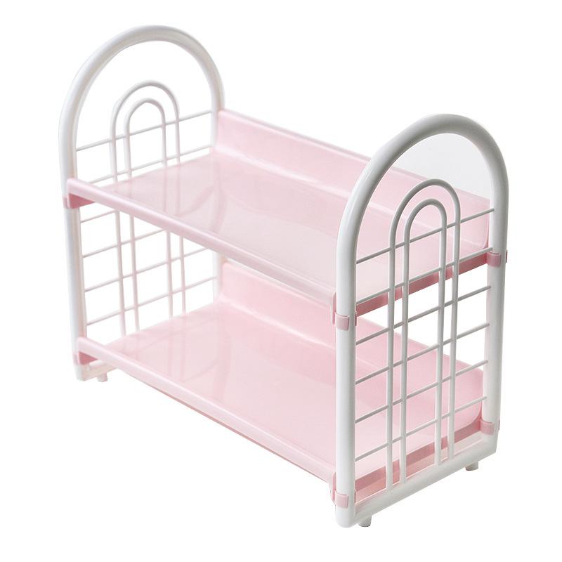 2-Tier Hollow Out Desktop Storage Rack | Retro Style Plastic Organizer Shelf For Kitchen/Bathroom/Office