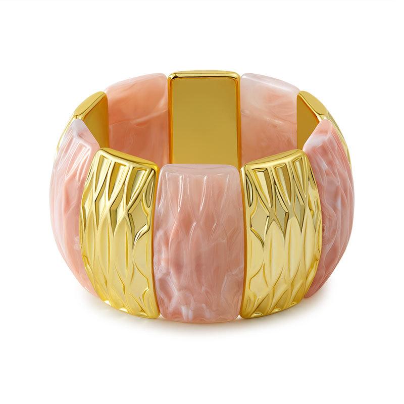 Acrylic Square Pattern Bangle for Women Elastic Rope Splicing Bracelet Geometric Irregular Wide Jewelry Gift