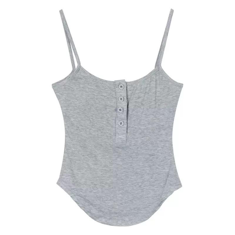 

Элегантная женская весенняя майка: Нестандартный жилет без рукавов с пуговицами сверху и красивым дизайном спины, облегающий крой Small [70-100] серый