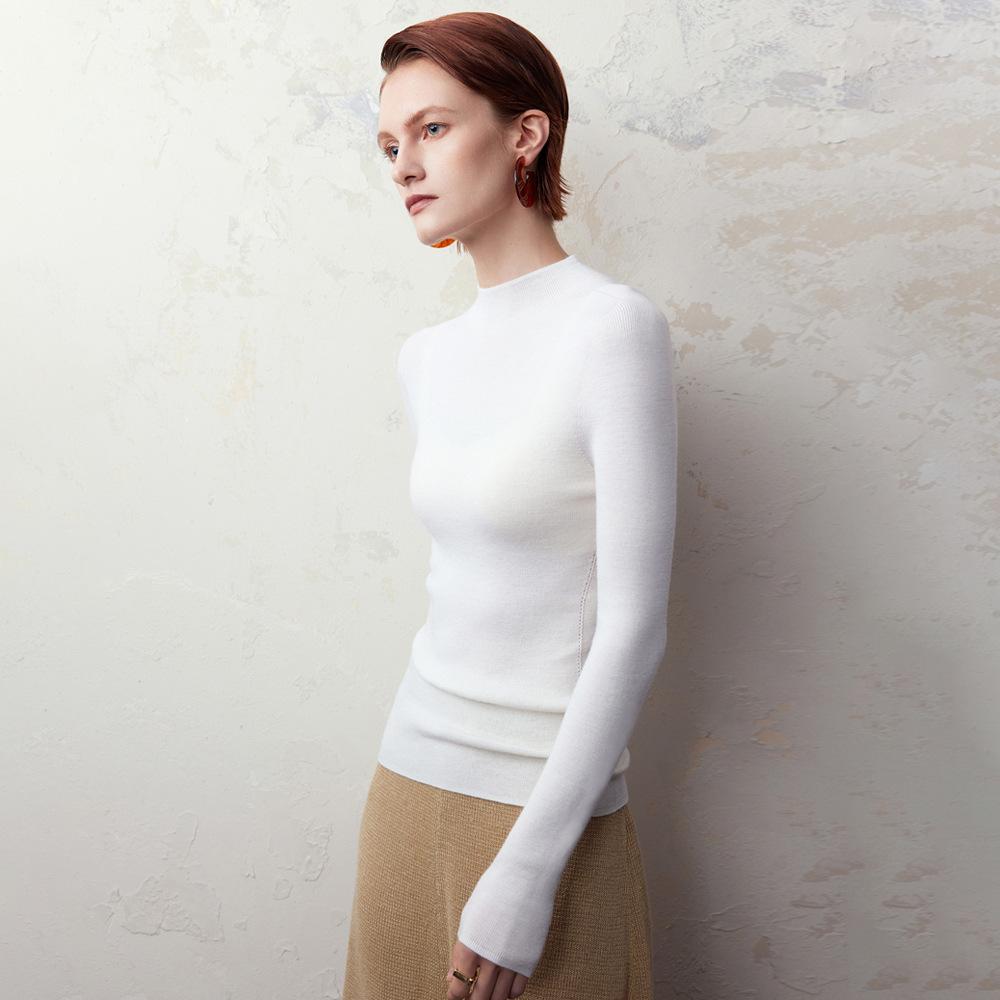 Women's Solid Color Mock Neck Long Sleeve Knit Top Slim Fit Base Layer
