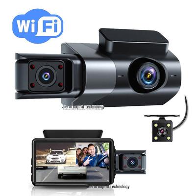 3-Zoll HD Nachtsicht-Dashcam mit WIFI und Dreifach-Objektiv-Aufnahme für Front-, Innen- und Rückansicht.