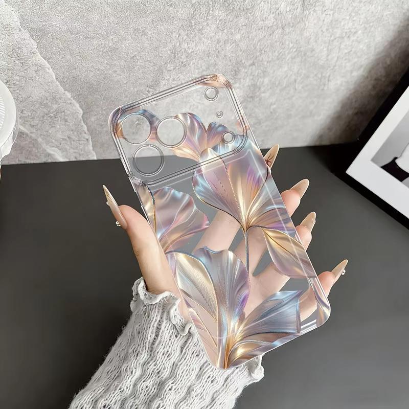 Colorful Metallic Ginkgo Print Phone Case For iPhone 17 16 Pro Max 11 12 13 14 15 Plus X XR XS 17Air 16E Shockproof Clear Cover
