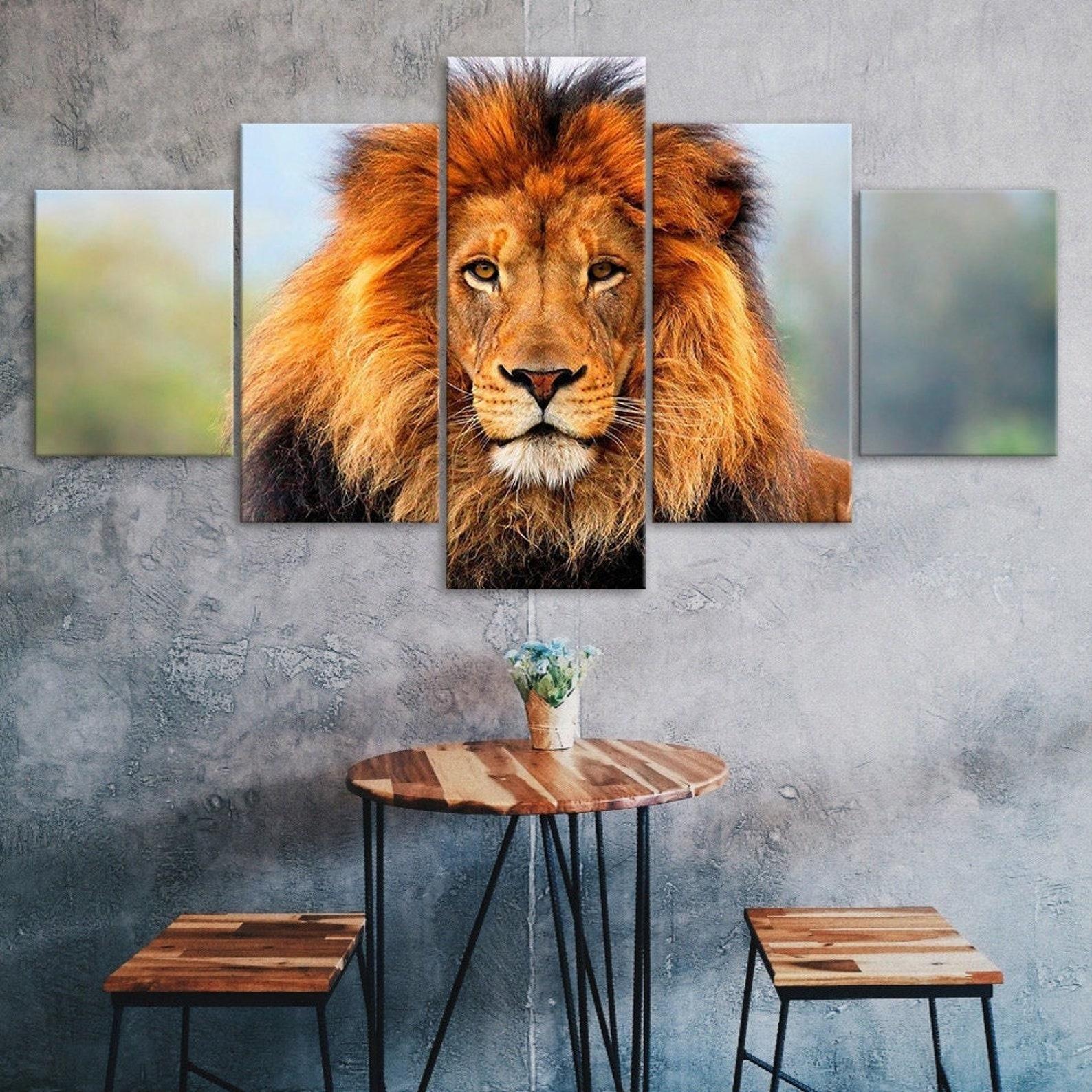 

Lion Glare African Wild Animal 5 Piece Five Panel Wall Canvas Print Modern Art Poster Picture Home Decor Gift For Him For Her 20X35 20X45 20X55CM