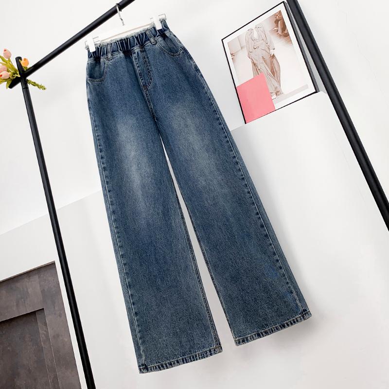 

DIMANAF 2025 Большой размер Осенние Синие Базовые Эластичные Джинсы Новые Брюки Женские Свободные Джинсовые Брюки Большие Повседневные Брюки 6XL 6XL синий