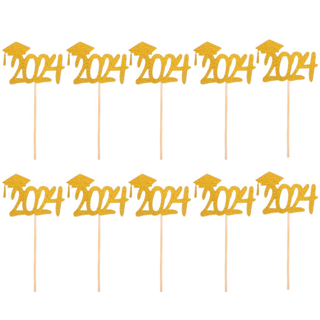 10Pcs Graduation Cake Decorations Cupcake Toppers 2025 Grad Party Supplies Graduation Dessert Picks School Ceremony Cake