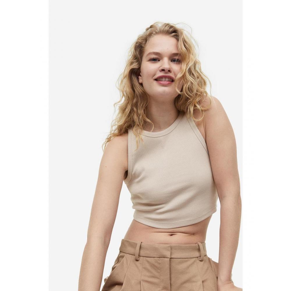

Укороченный топ без рукавов H&M Светло-бежевый 1049251017
