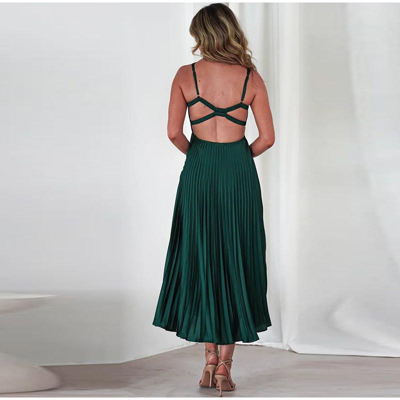 Sukienki Damskie Casualowa Sukienka Bandeau Bez Rękawów Plisowana Elegancka Imprezowa Sukienka A-Line Maxi