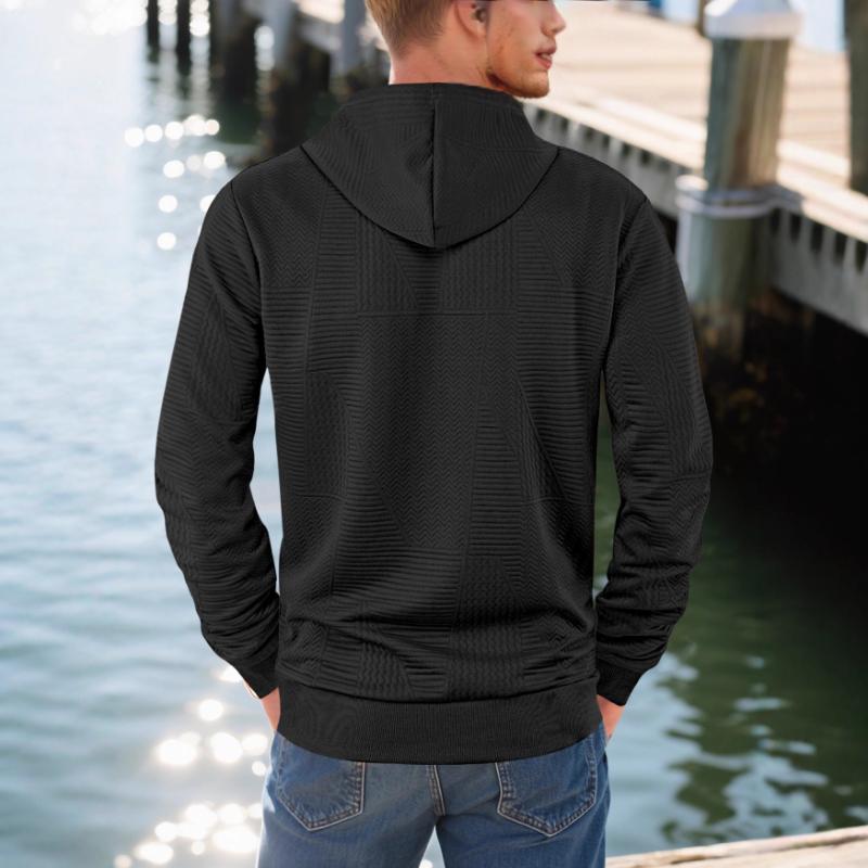 European and American Men's Spring and Autumn American Loose Casual Hoodie Long Sleeve Jacquard Sweatshirt