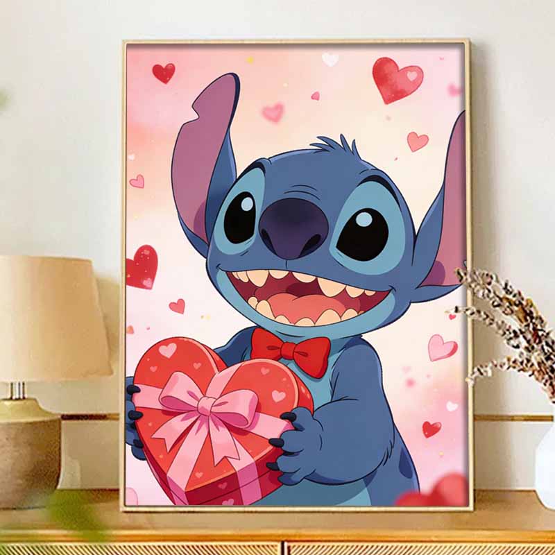 Disney Diamond Painting Kit Unframed Adorable Stitch Heart Classic Style Home Decor Craft, Perfect Gift Idea