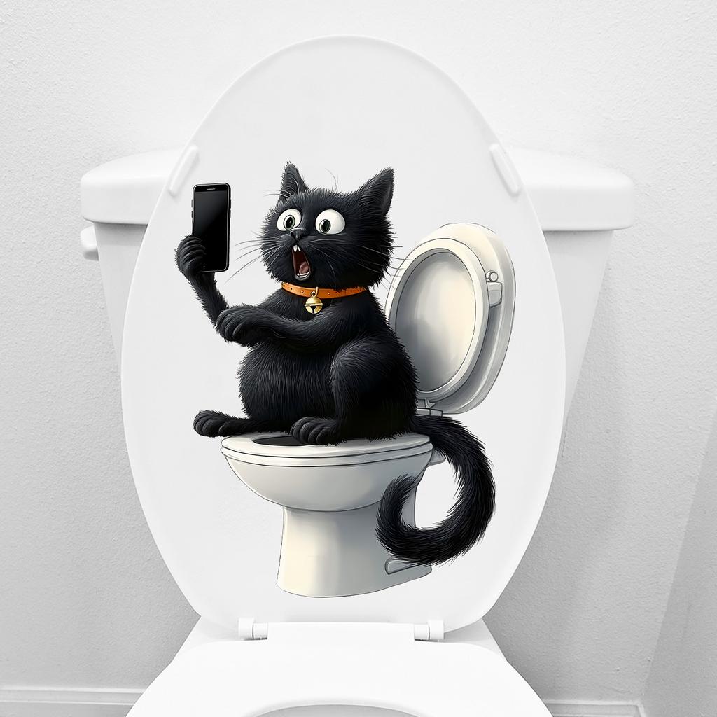Cute Cartoon Cat PVC Toilet Sticker Self-Adhesive Removable for Bathroom Wall Decor