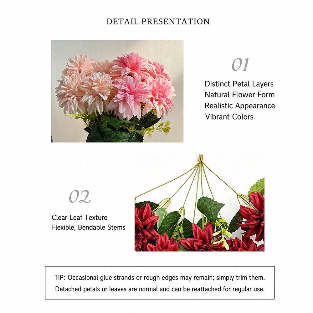 Silk Petals Dahlia Artificial Flower 7 Heads Faux Flower Simulation Flower  Living Room Decor