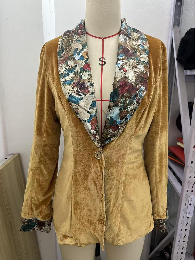 2025 Women's Long Sleeve Patchwork Lace Velvet Jacket