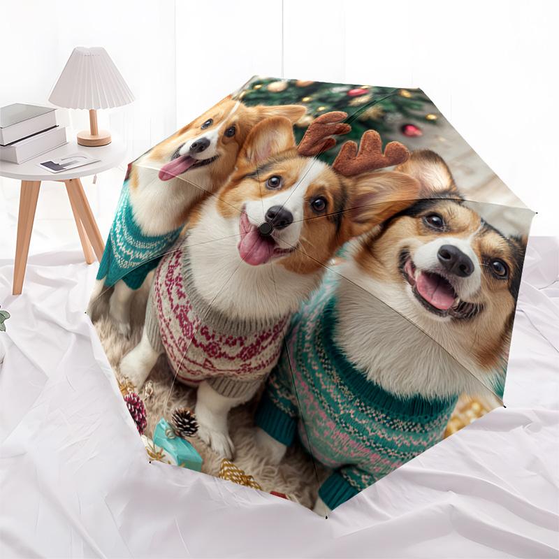 1 PC Automatic Folding Umbrella - Corgis Pattern, Portable & Foldable Design with 8 Ribs, Christmas Birthday Gifts