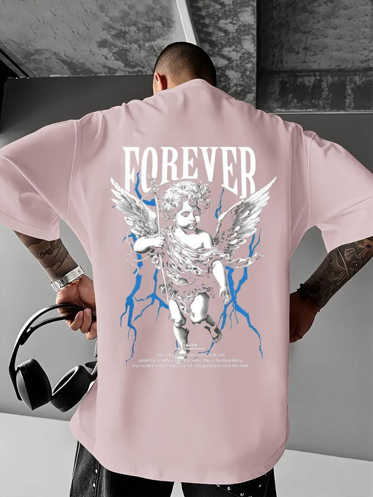 Forever Angel with Blue Lightning Graphic Print 100 Cotton Unisexs T Shirt for Summer Streetwear Edgy Divine Vibe