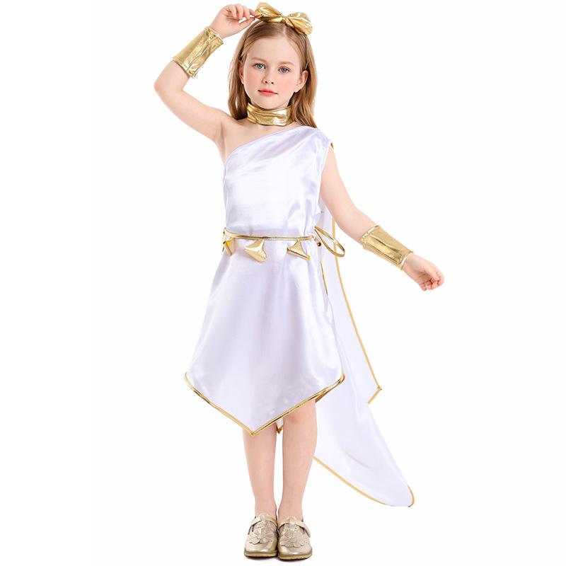 Kids Girls Greek Mythological Goddess of Freedom Statue of Liberty Dress Children Halloween Cosplay Costumes Kindergarten Performance Role Play Outfit