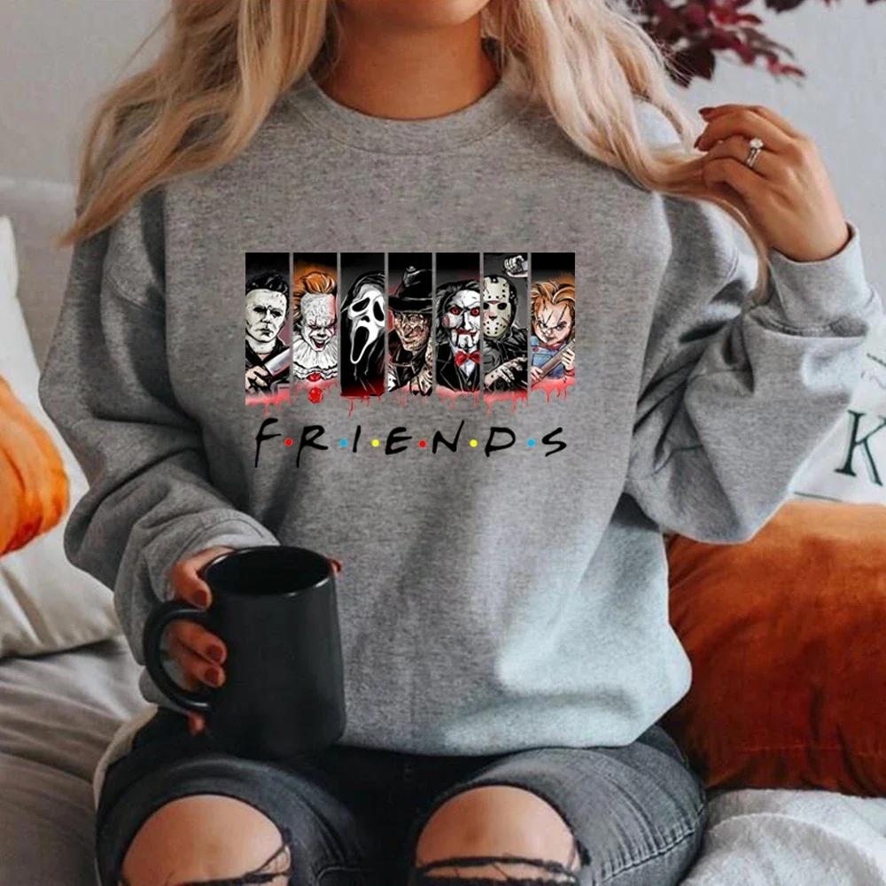 Friends Halloween Sweatshirt Horror Movie Hoodie Horror Movie Killers Sweatshirt Spooky Season Pullover Women Graphic Hoodies