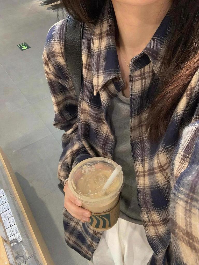 Women's 2026 Early Spring Retro Yellow Plaid Loose Shirt Jacket
