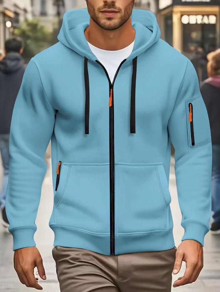 European Size Spring and Autumn Men's Sweater Hooded Zipper Multi-pocket Jumper Men's Sports and Leisure Jacket