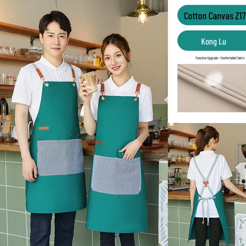 Custom Logo Waterproof Canvas Apron for Catering, Restaurants, and Milk Tea Shops