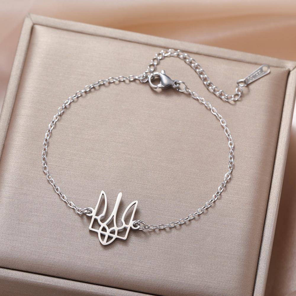 Dawapara Tryzub Ukrainian Symbol Bracelet for Women Men Minimalist Trident Geometric Charm Stainless Steel Jewelry