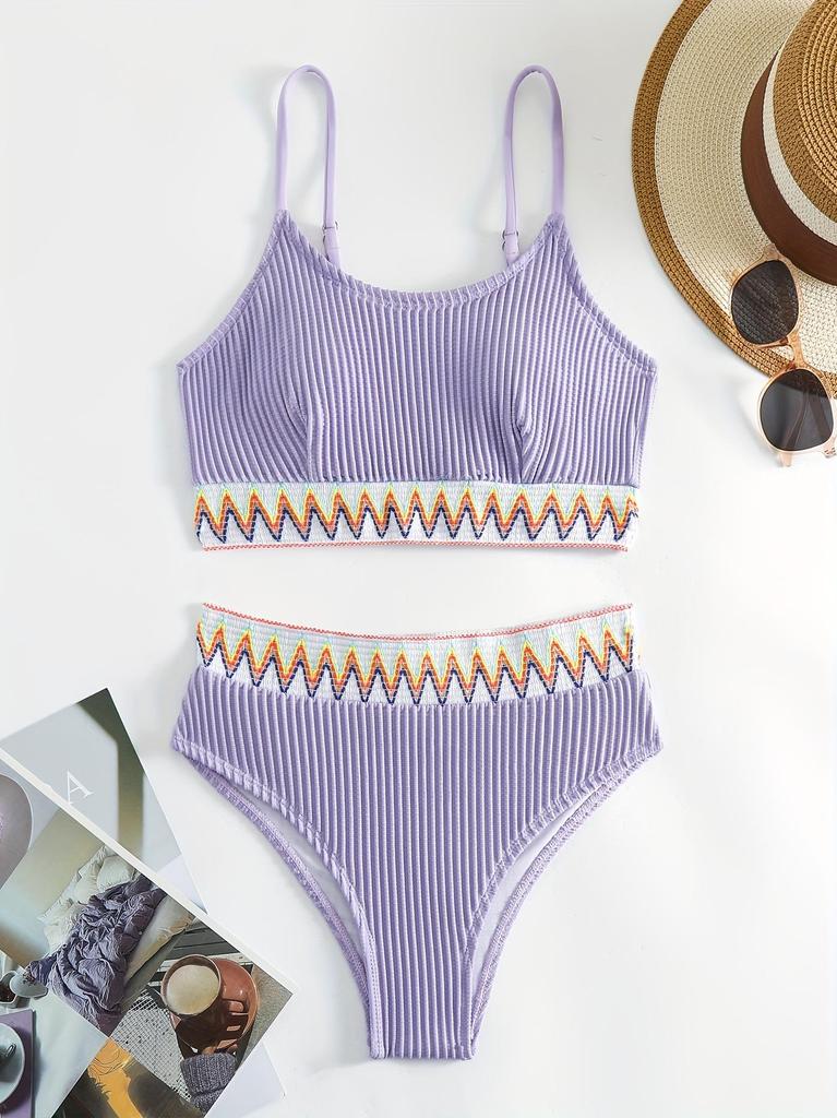 European & American High-Waisted Multicolor Knitted Bikini with Split Design - New Women's Sexy Swimsuit