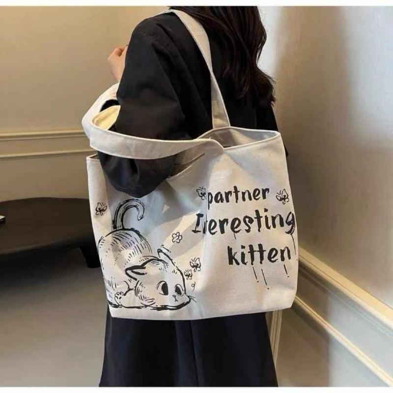Canvas-Tragetasche für Damen mit Cartoon-Druck und großer Kapazität