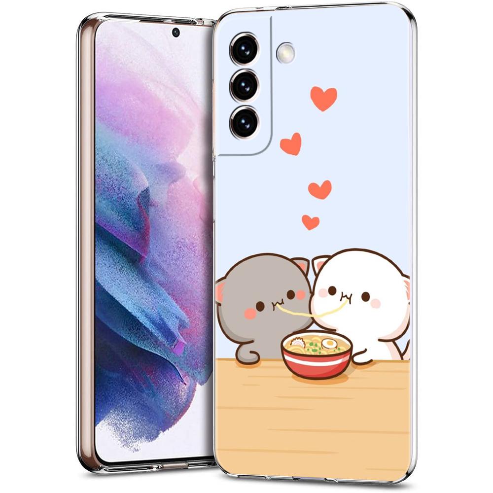 Cute Cartoon Cat Couple Phone Case For Samsung Galaxy S24 Ultra S23 FE S22 S20 S21 5G S10 S9 Plus S10E S8 Soft Clear Cover