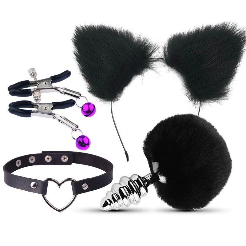 Sexy Ears Barrettes Nipple Clamp Sex Product Men's and Women's Appliances Sex Product SM Metal Sexy Suit Fox Tail