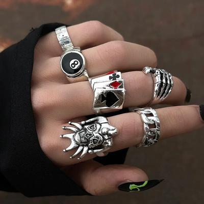Y2K Trendy Punk Hip Hop Stainless Steel Men Ring Vintage Spider Bat Skull Two-headed Snake Rings Jewelry Gothic Accesorios Set